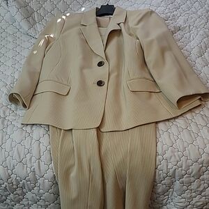 Le Suit Women's Power Suit Tan with Black Pinstripe